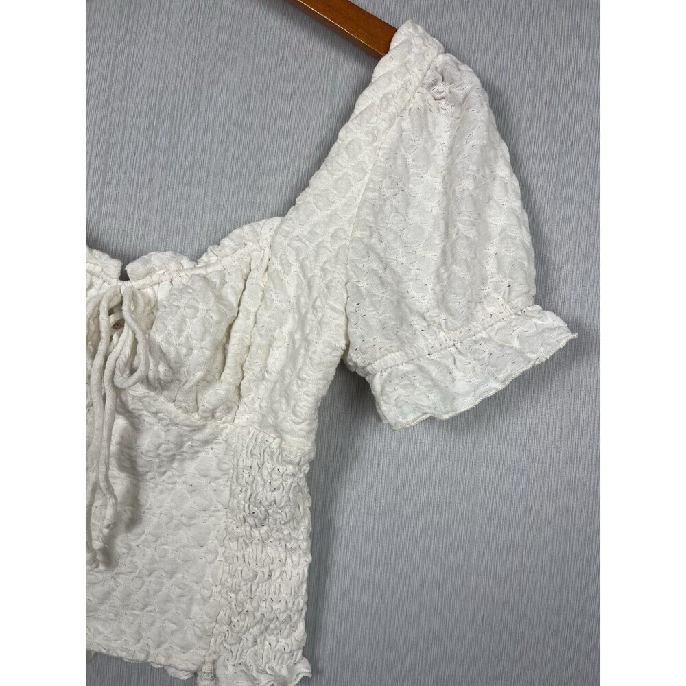 Kirious Women's White Babydoll Puff Sleeve Tie Front Top Milkmaid Coquette - Picture 3 of 11